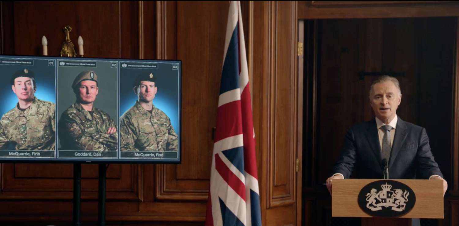 Robert Sutherland (Robert Carlyle) addresses the nation.
