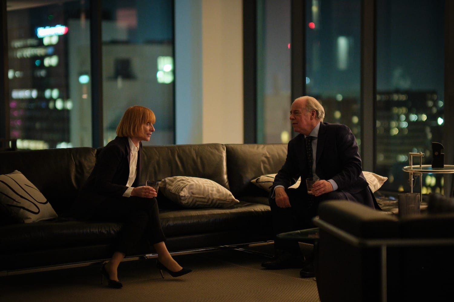 Victoria Dalton (Jane Horrocks) shares her plans for a future Britain with Gerald Kendrick (Geoffrey McGivern).