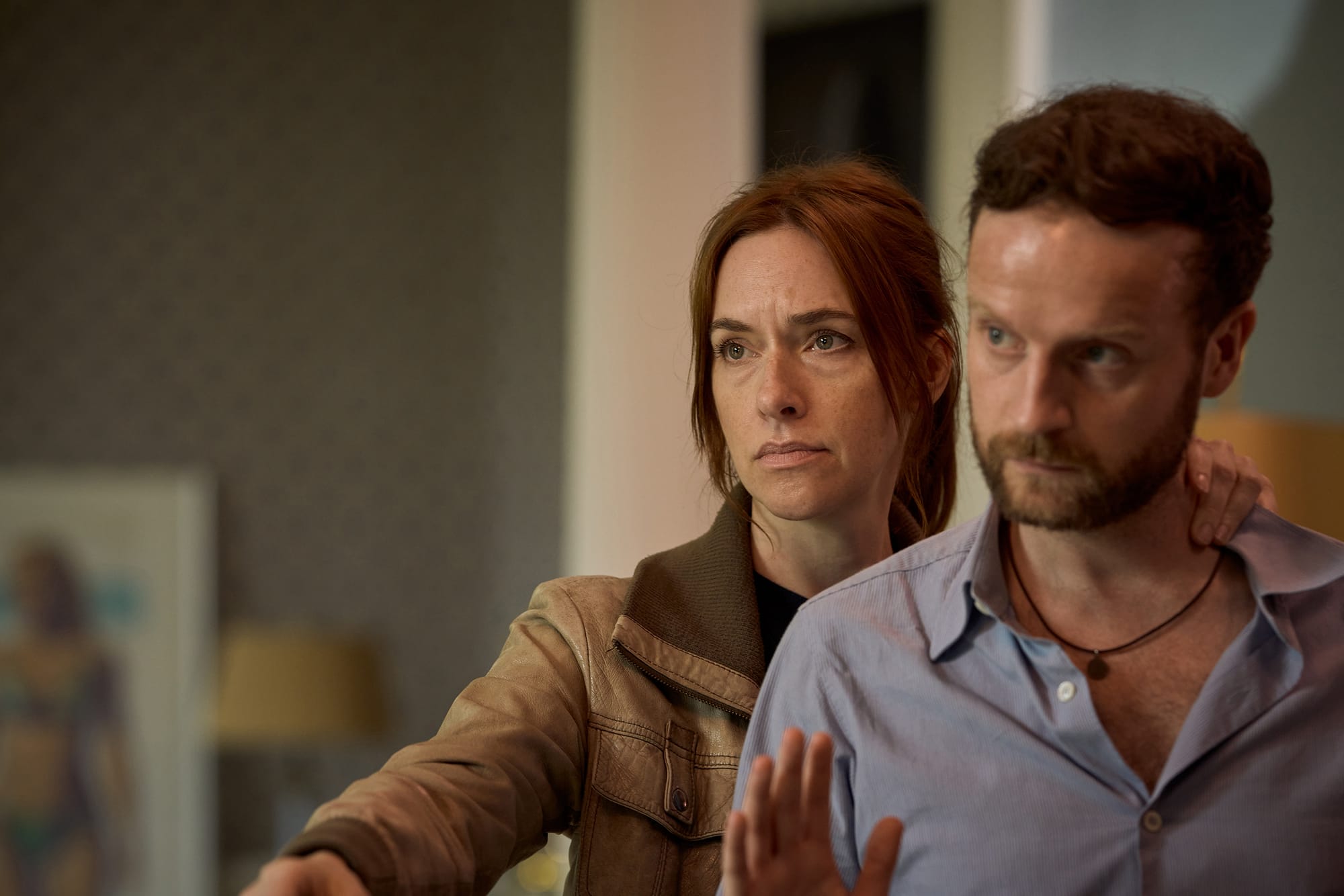 Kim Reidle as Kalie, Andrew Gower as Xavi in 'Van der Valk' Season 4