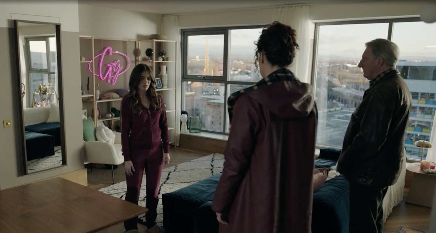 Ridley (Adrian Dunbar) and Carol Farman (Bronagh Waugh) interview Ava Tunstall (Lauren McQueen).