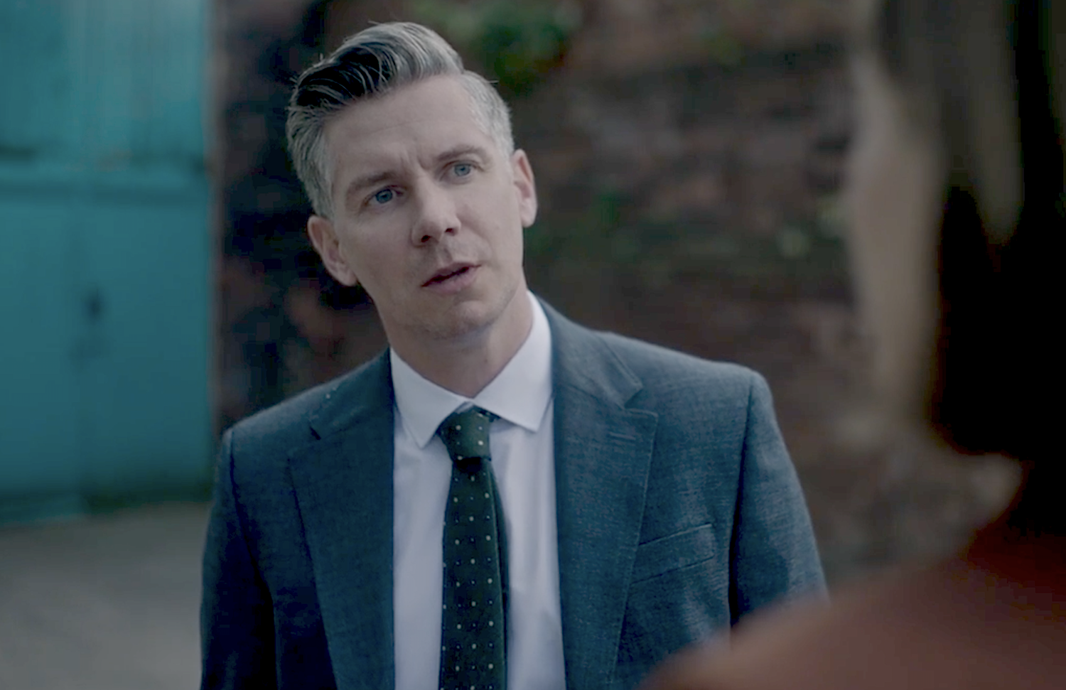 DCI Tim Baillie (Karl Davie) confronts DS Sarah Collins (Gemma Whelan). 