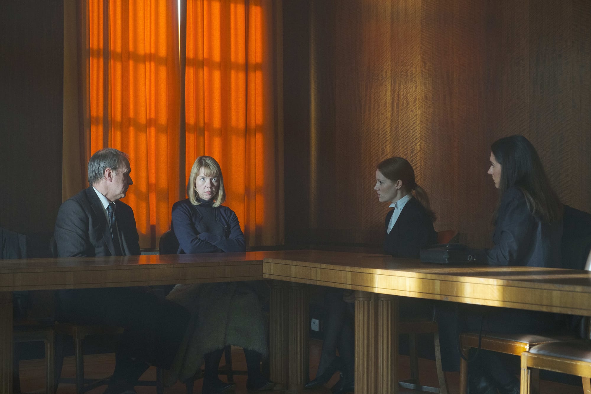 Kevin Doyle as David, Anna Maxwell Martin as Delia, Clare Foster as Eloise, and Laura Morgan as DC Christine Webb in 'Until I Kill You'