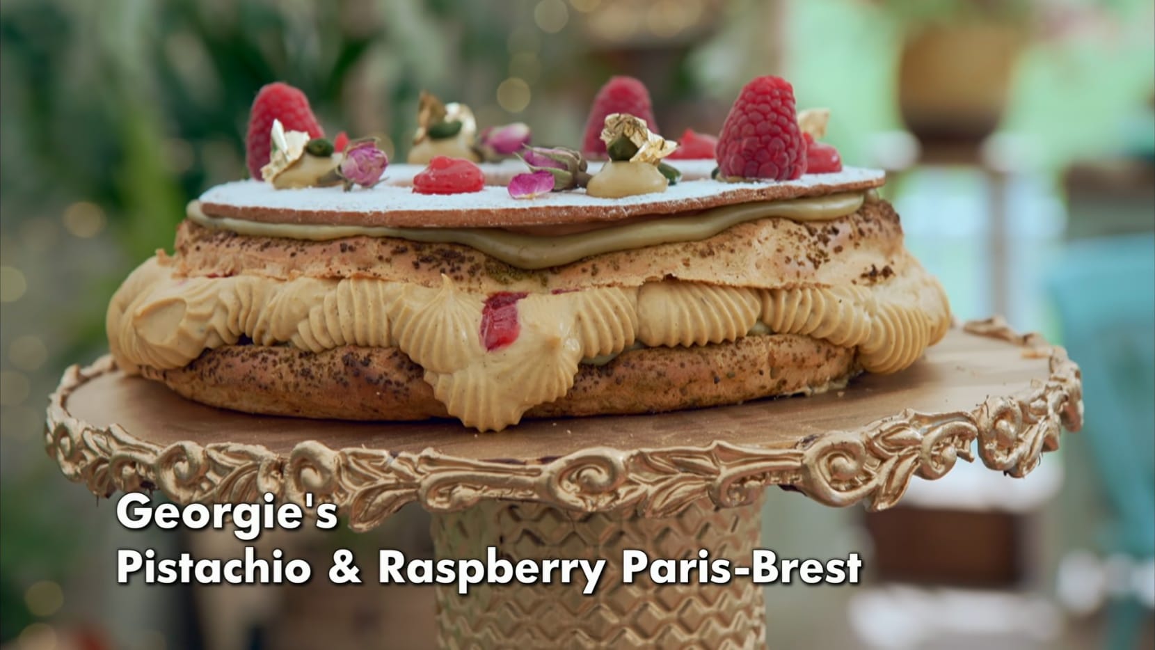 Georgie's Pistachio &amp; Raspberry Paris-Brest Showstopper from 'The Great British Baking Show's Season 15 Pastry Week