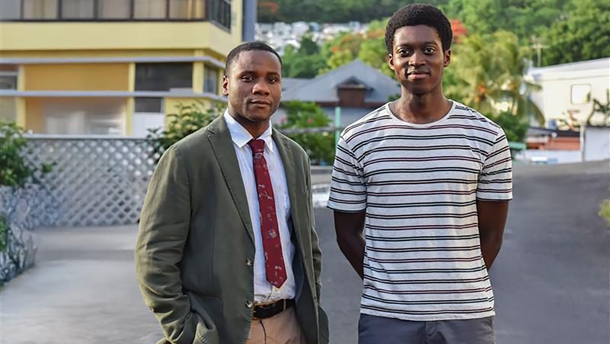 Tobi Bakare as Sergeant JP Hooper and Anthony J Abraham as Officer Benjamin Brice in 'Death in Paradise' Season 14