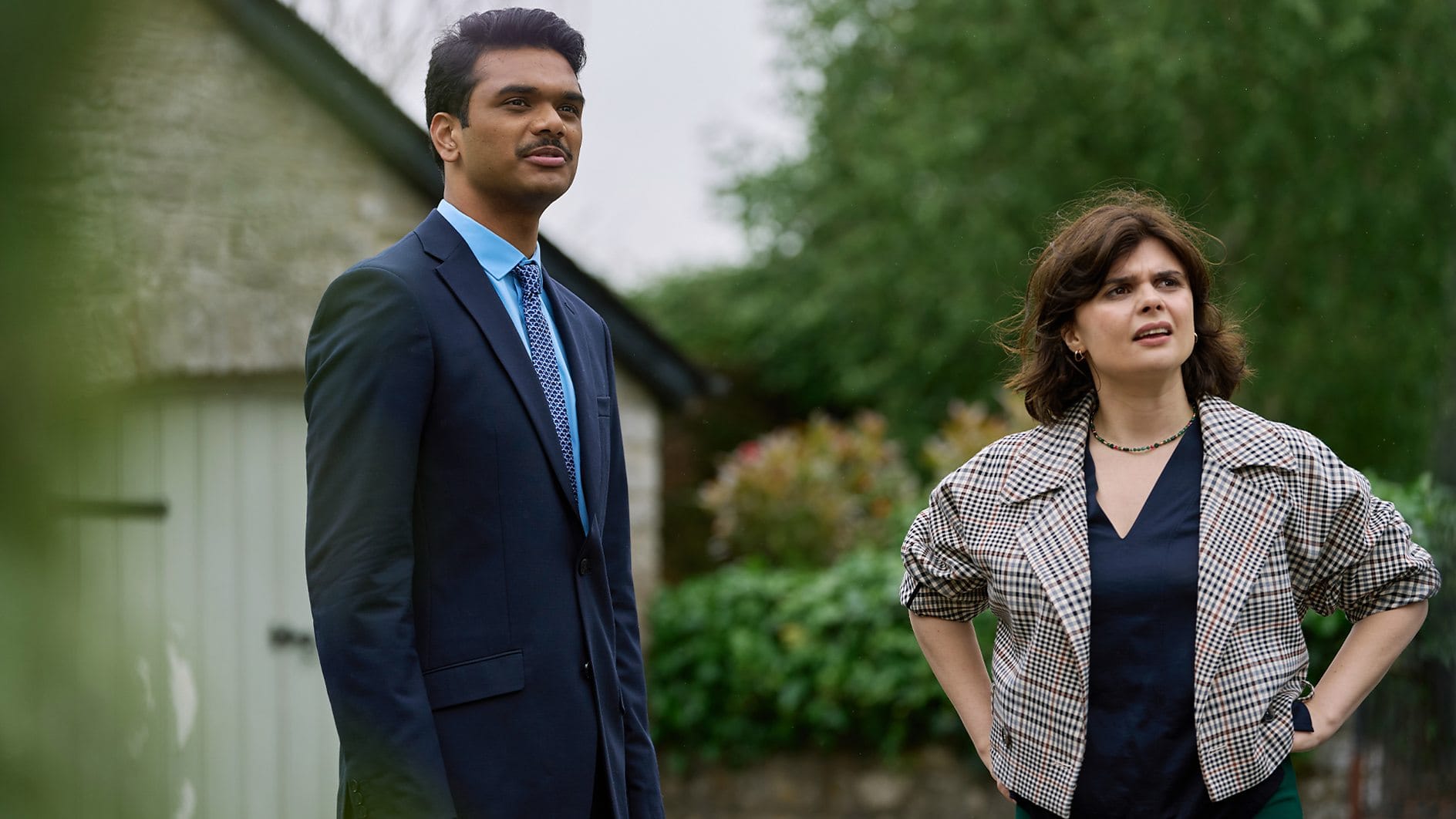 Rithvik Andugula as DC Evan Chaudhry and Gwyneth Keyworth as Janie Mallowan in 'Death Valley'