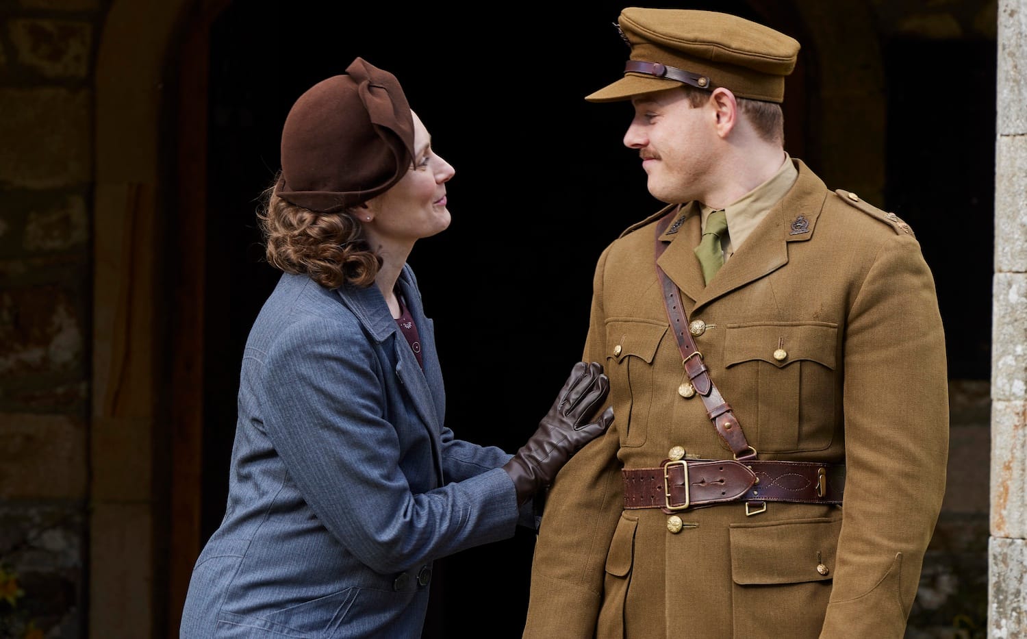 Tristan (Callum Woodhouse) is welcomed home by Audrey Hall (Anna Maddeley).