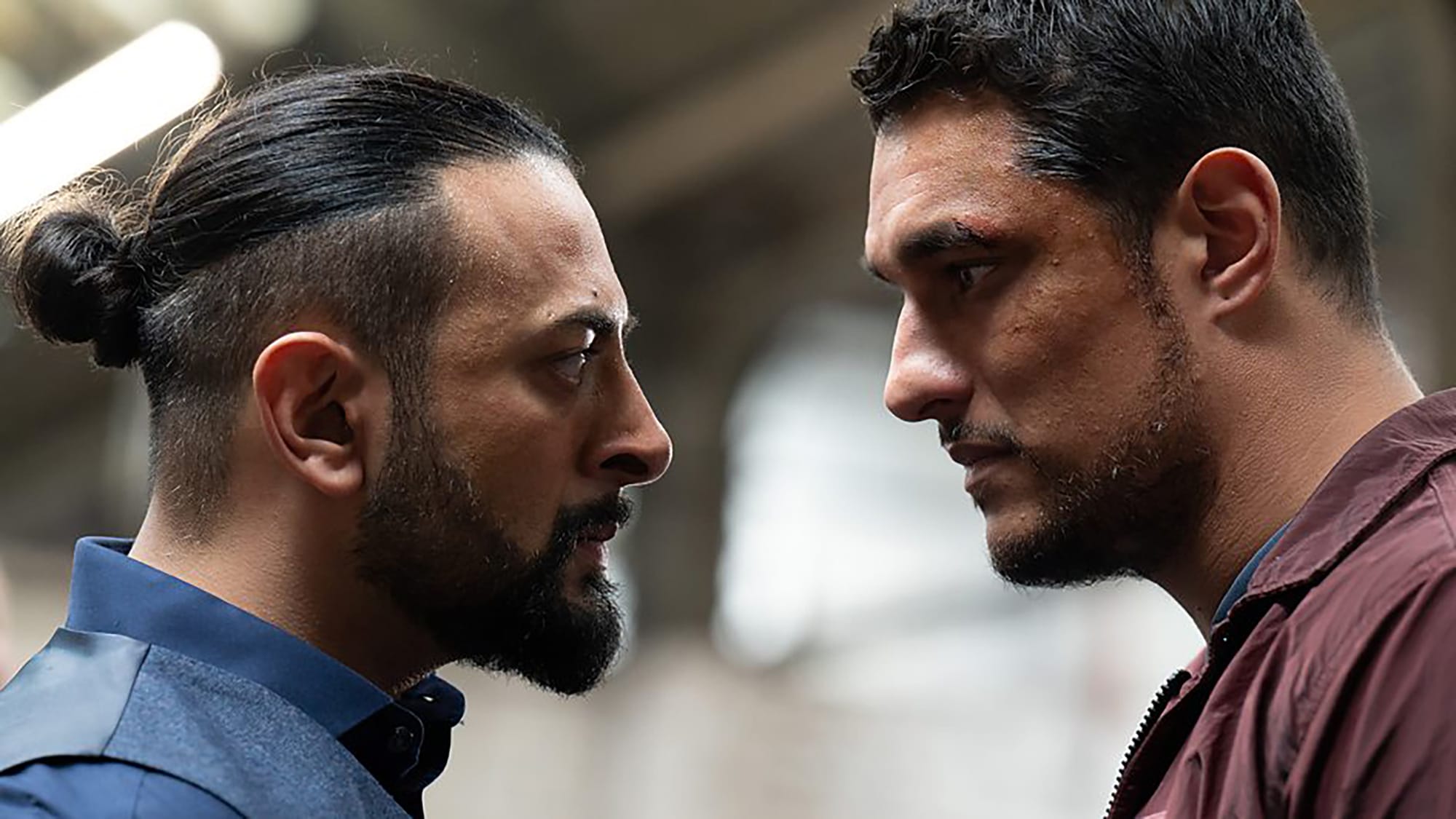 Vikash Bhai as Riaz and Staz Nair as Harry Virdee in ''Virdee'