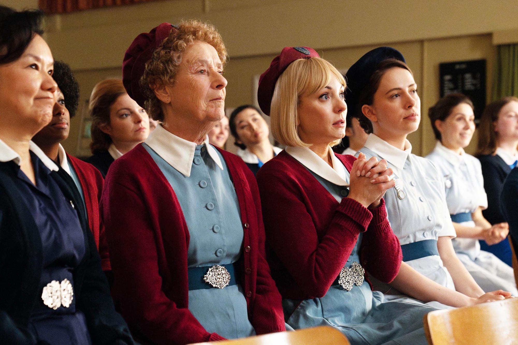 Linda Bassett as Nurse Phyllis Crane and Helen George as Nurse Trixie, Lady Aylward in 'Call the Midwife' Season 14