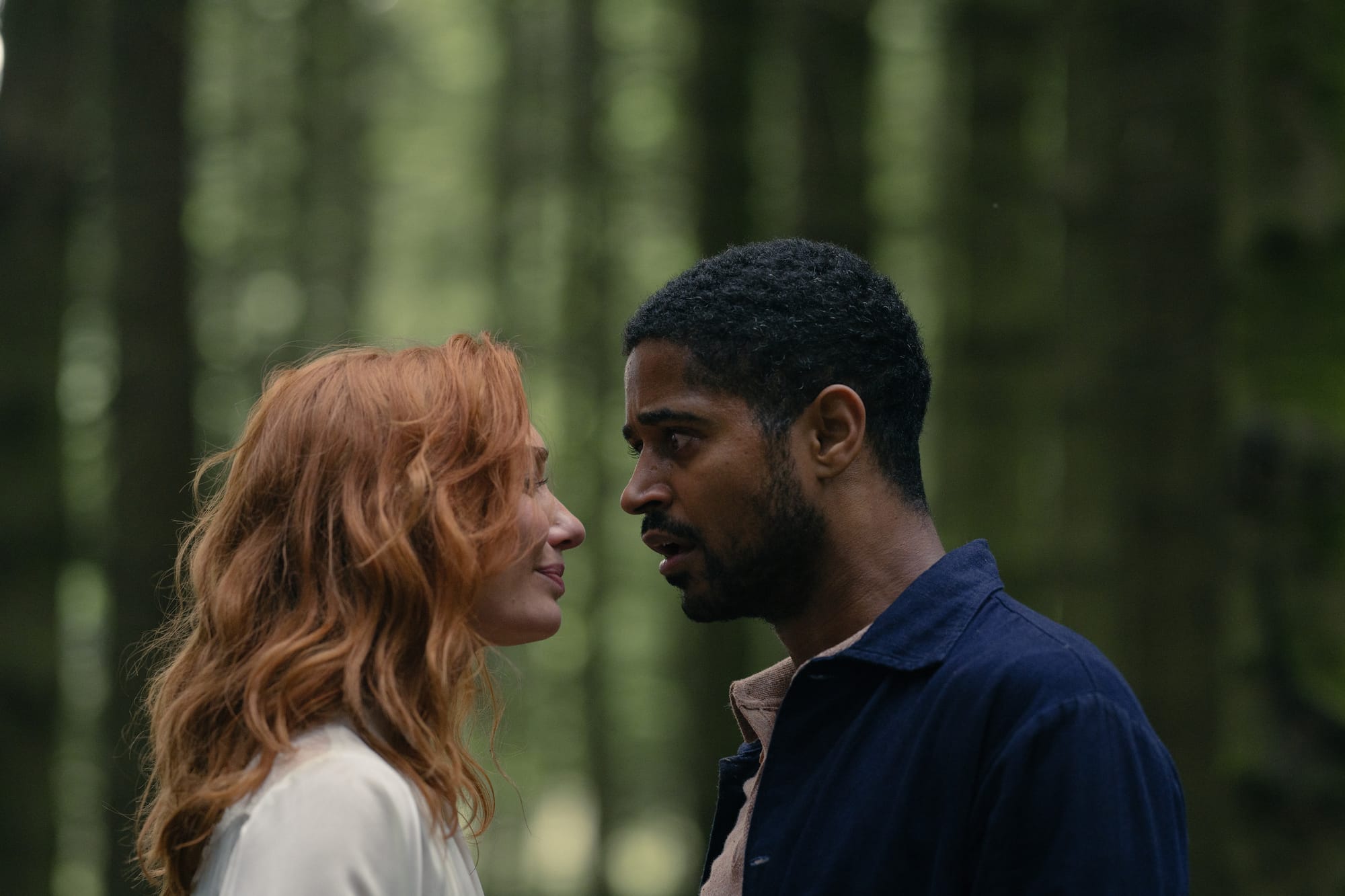 Eleanor Tomlinson as Evie and Alfred Enoch as Pete in 'The Couple Next Door' Season 1