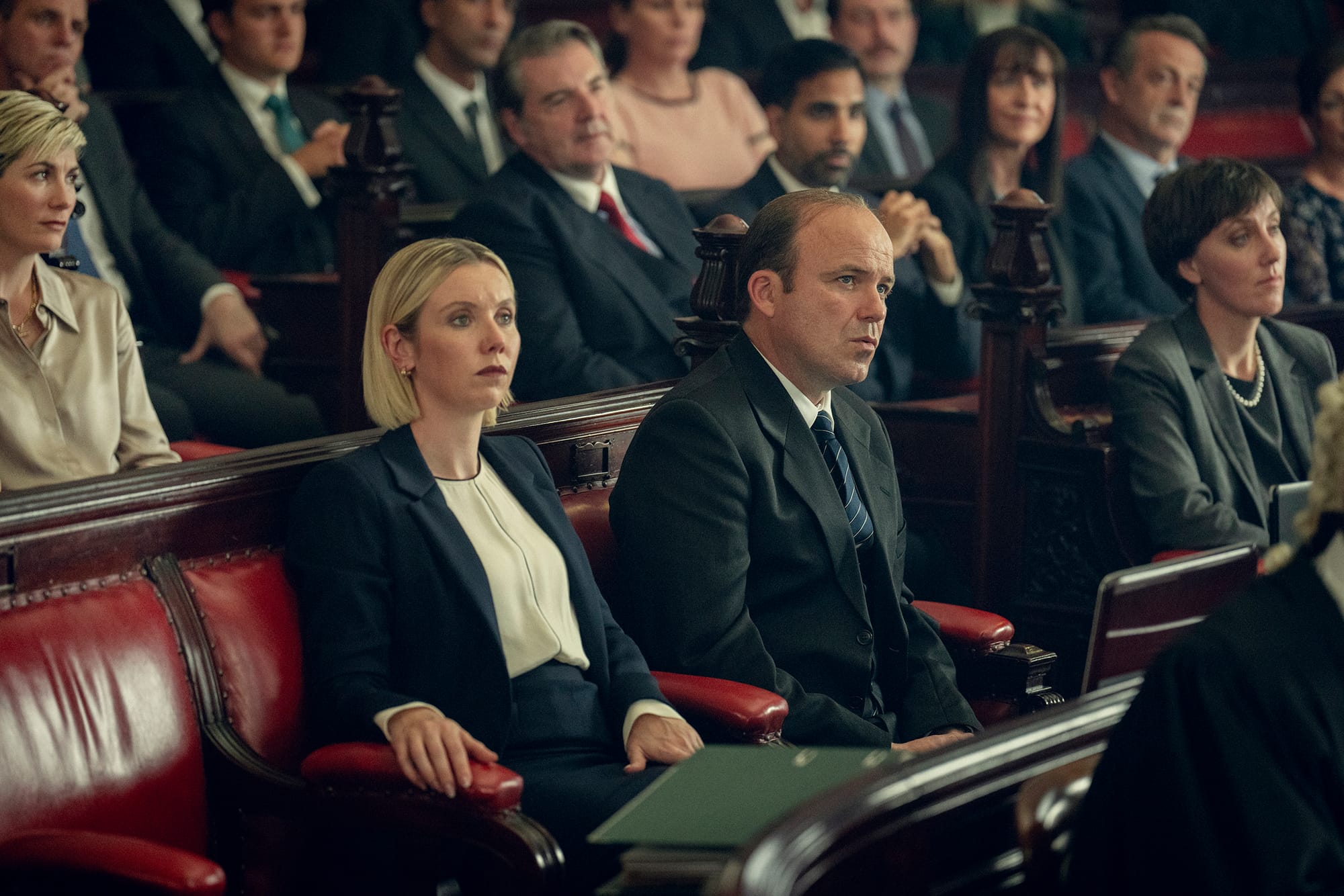Jodie Whittaker as Susan, Lauren Lyle as Dani, Brendan Coyle as Roy, Rory Kinnear as Des in 'Toxic Town'