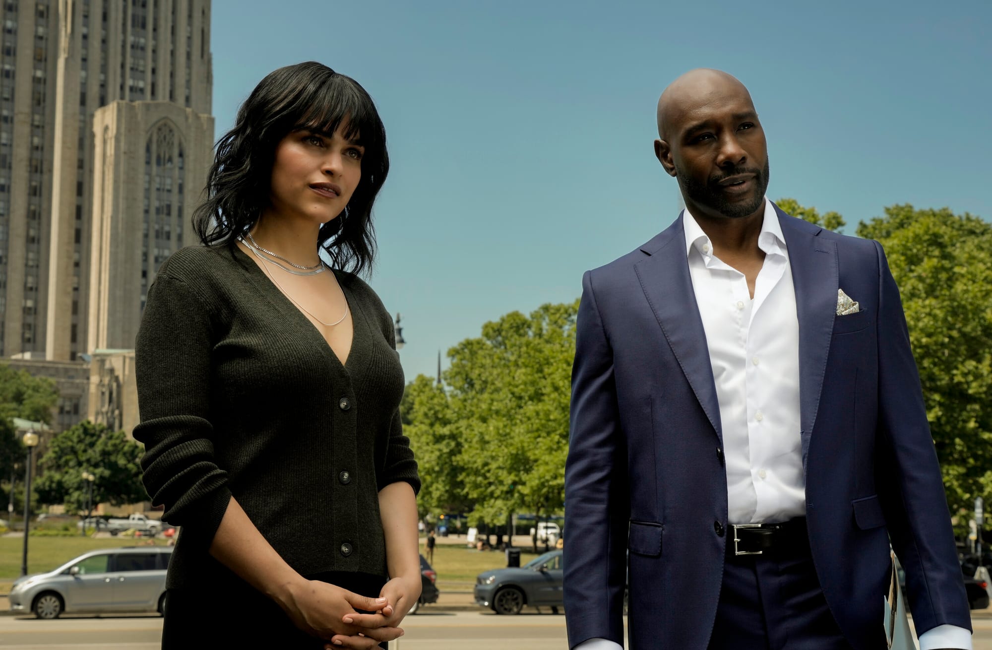 Inga Schlingmann as Sasha and Morris Chestnut as Watson in 'Watson' Season 1