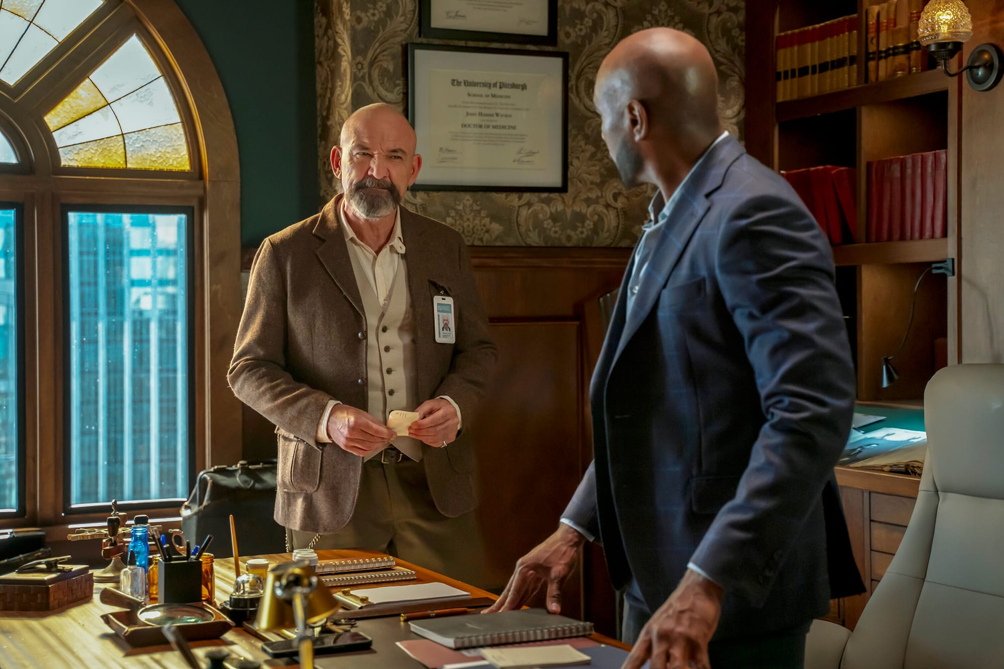 Ritchie Coster as Shinwell, Morris Chestnut as Dr. John Watson in 'Watson' Season 1