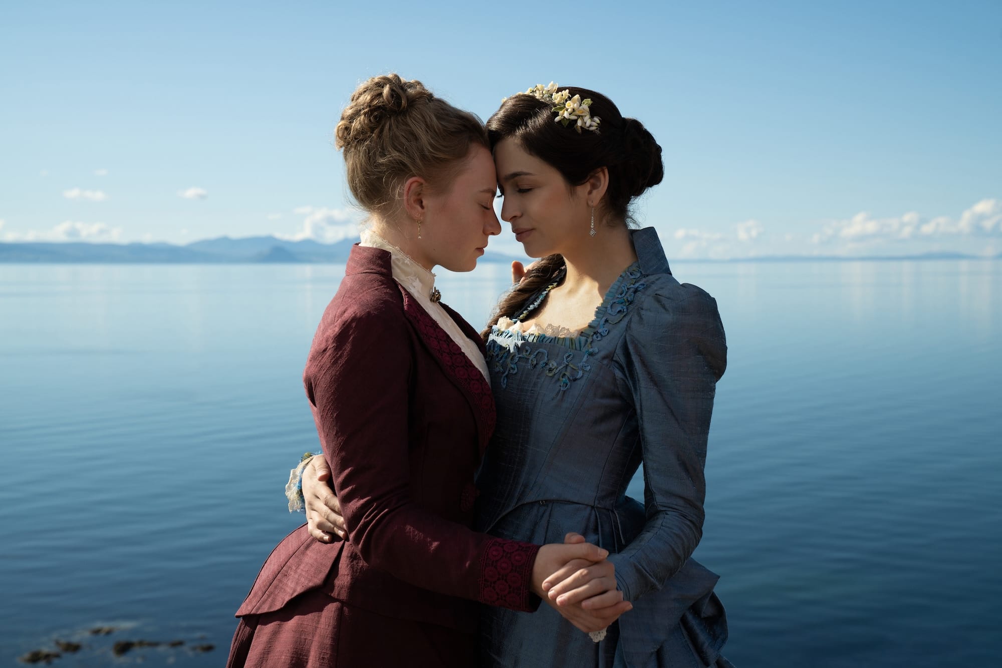 Mia Threapleton and Josie Totah in "The Buccaneers" Season 2