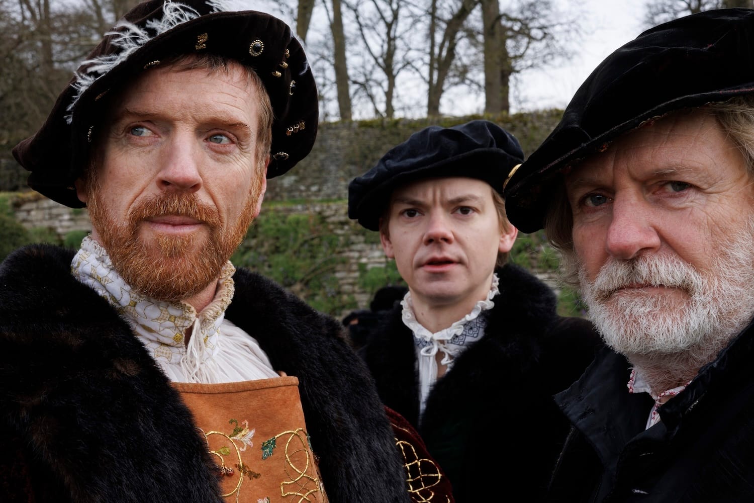 Damian Lewis, Thomas Brodie-Sangster, and James Larkin in "Wolf Hall: The Mirror and the Light"