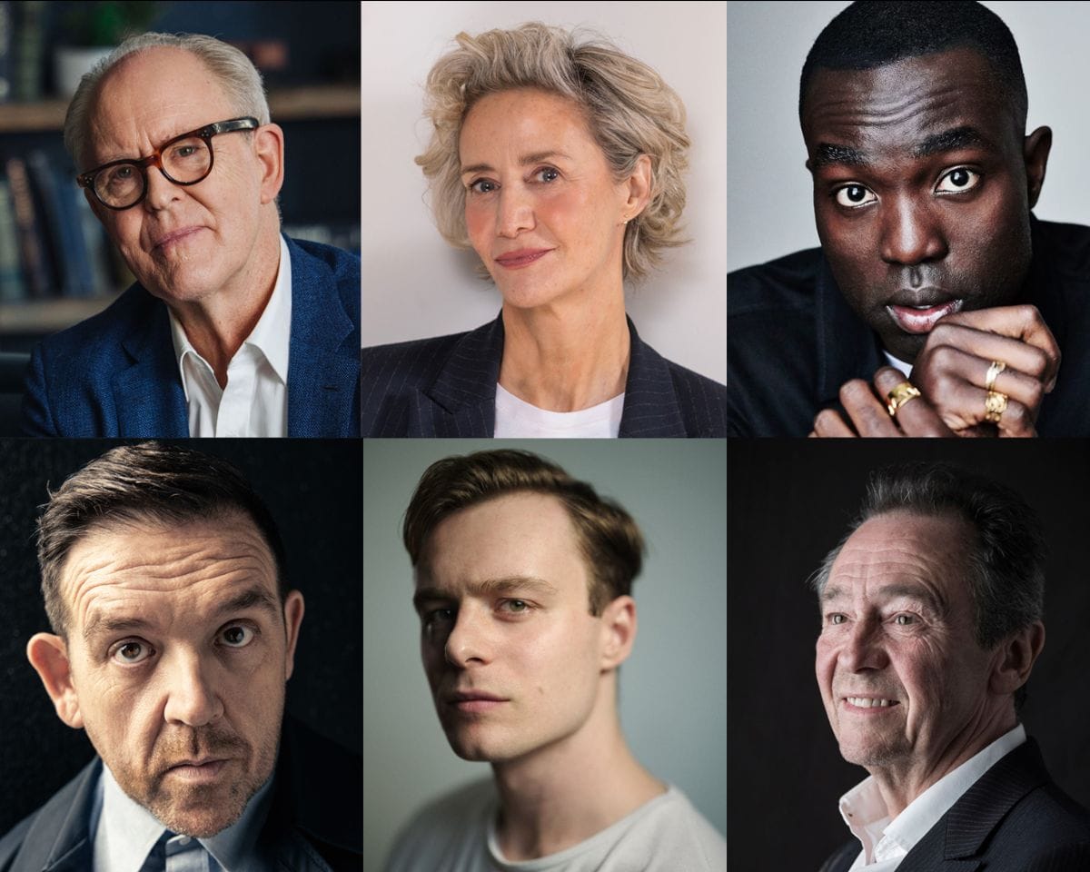 Harry Potter Cast headshots: John Lithgow, Janet McTeer, Paapa Essiedu, Nick Frost, Luke Thallon, and Paul Whitehouse.