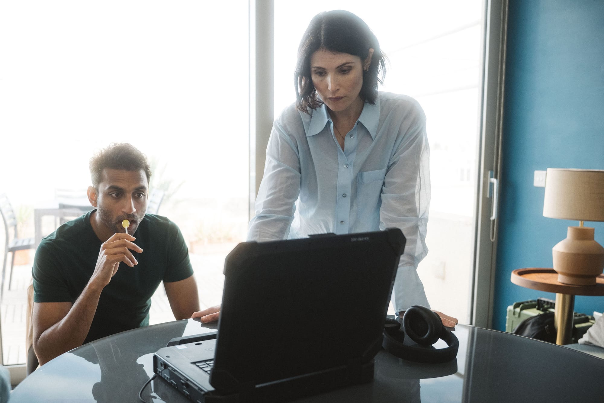 Avi Nash as Rav and Gemma Arterton as Kate Henderson in 'Secret Service'