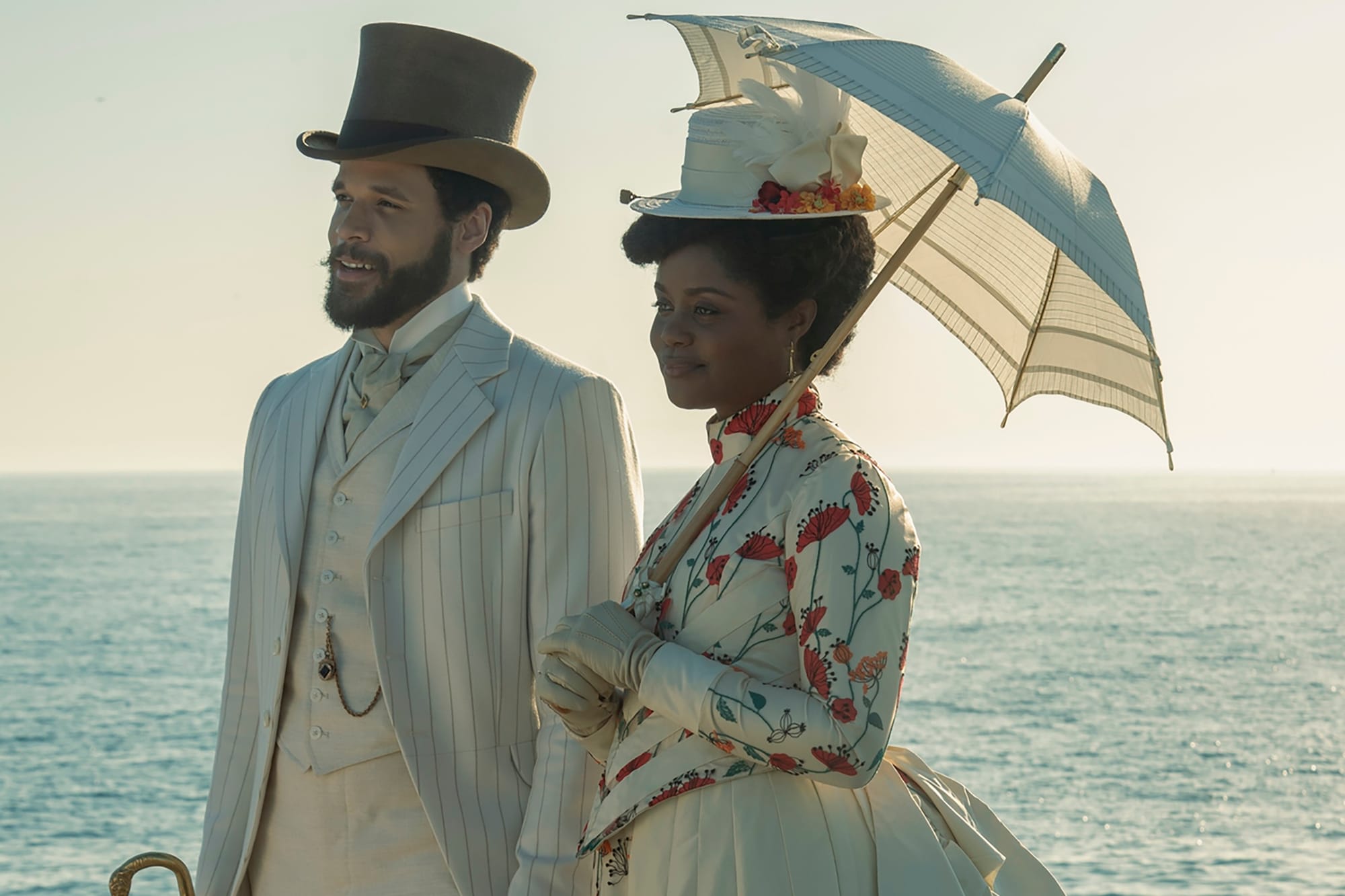 Jordan Donica as Dr. William Kirkland and Denée Benton as Peggy Scott in 'The Gilded Age' Season 3