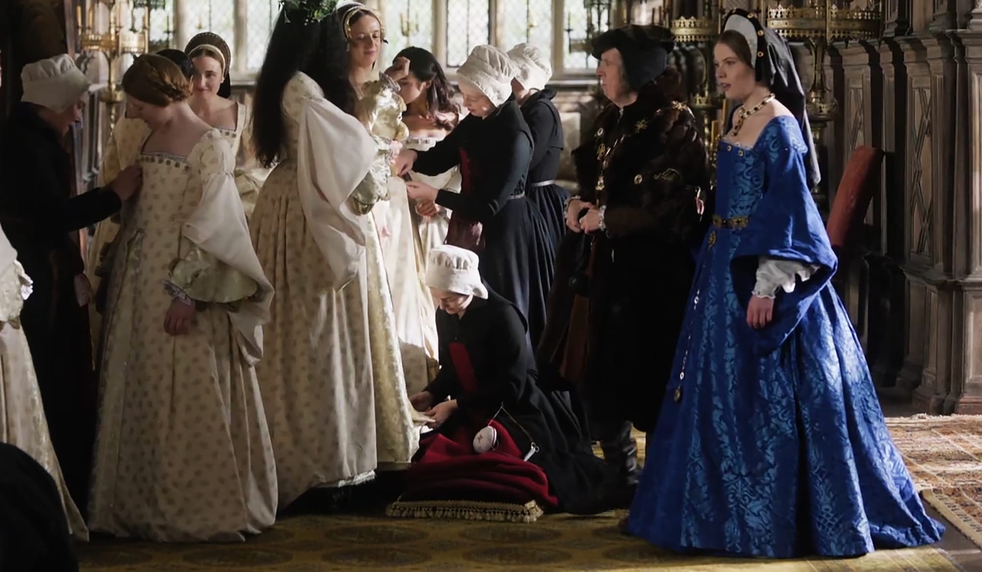 Timothy Spall as the Duke of Norfolk and Summer Richards as Katherine Howard in 'Wolf Hall: The Mirror & the Light'