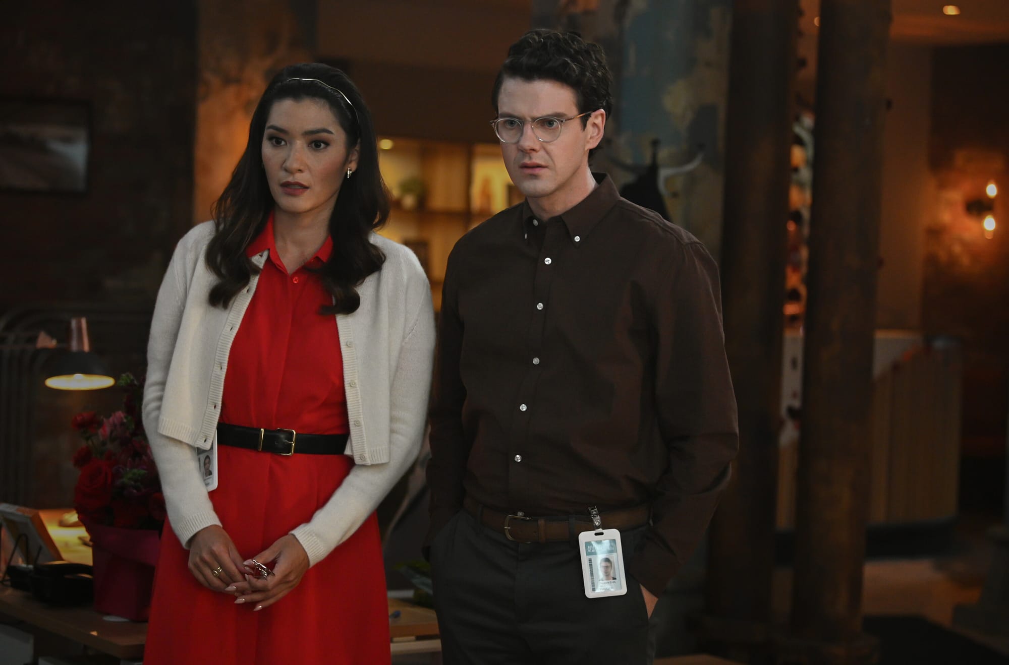 Inga Schlingmann as Dr. Sasha Lubbock and Peter Mark Kendall as Dr. Stephen Croft in 'Watson' Season 1