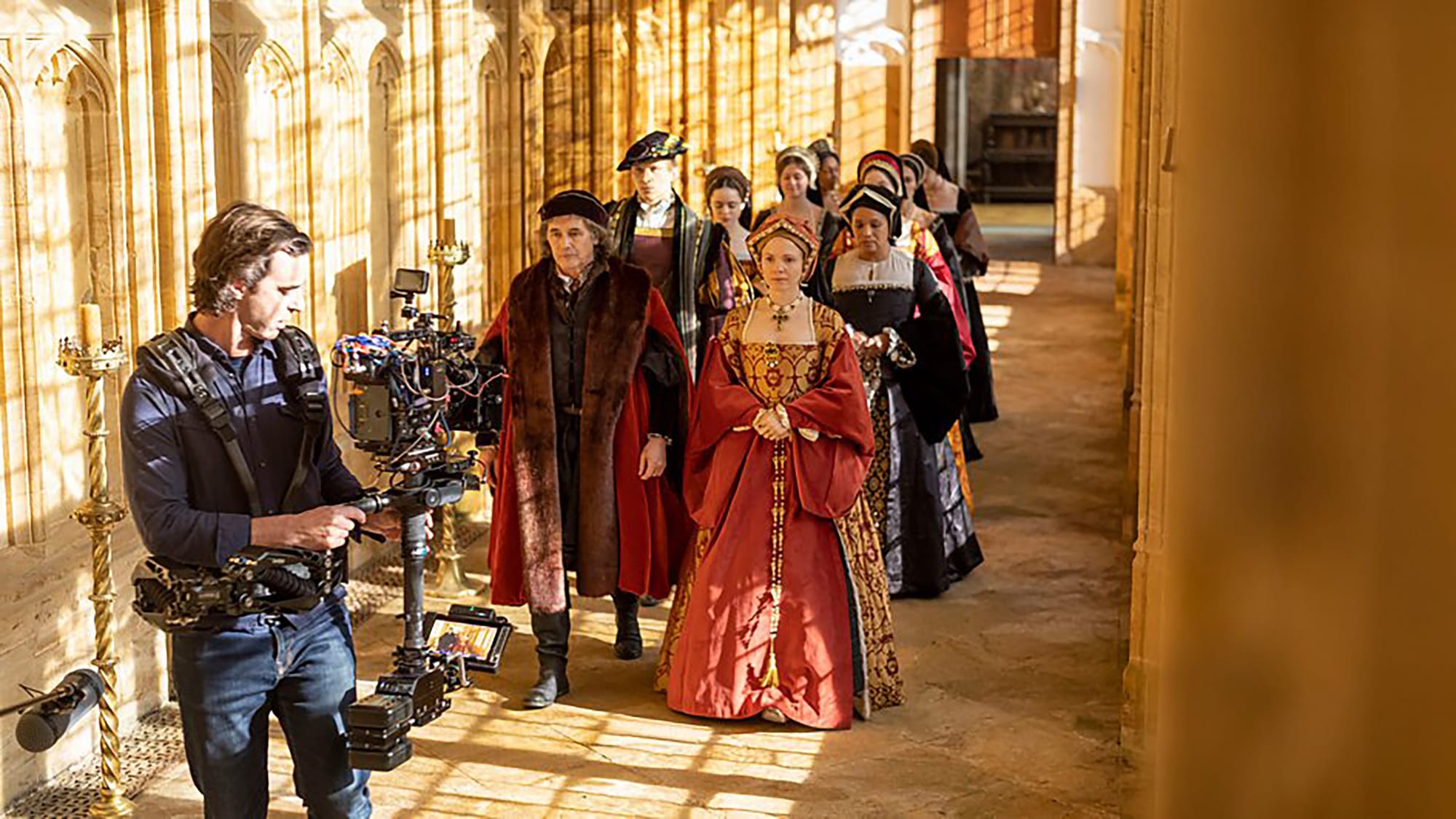 Mark Rylance and Kate Phillips filming 'Wolf Hall: The Mirror and the Light'