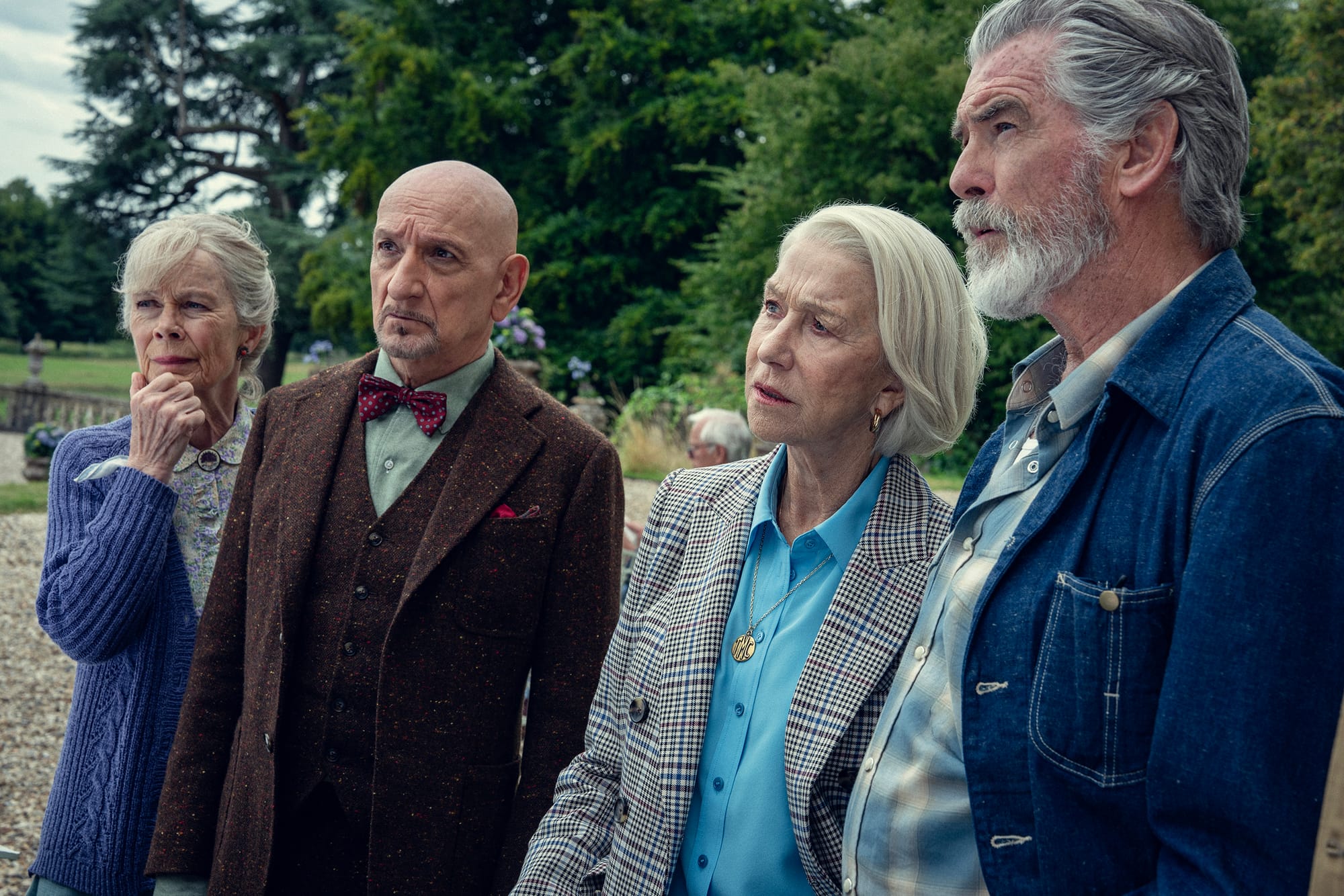Celia Imrie, Ben Kingsley, Helen Mirren, and Pierce Brosnan in 'The Thursday Murder Club'