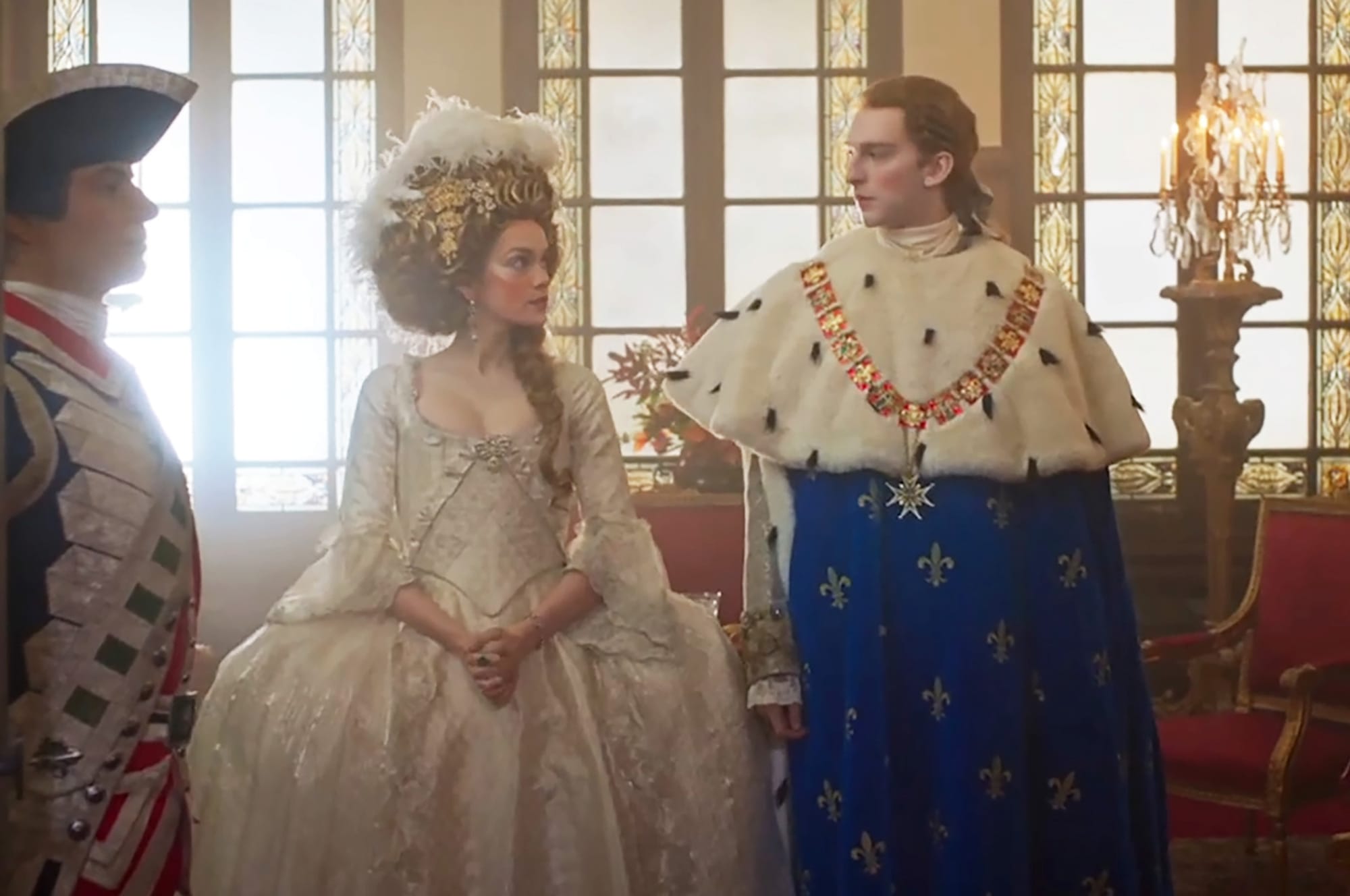 Emilia Schule and Louis Cunningham as Marie Antoinette &amp; Louis XVI in 'Marie Antoinette' Season 2&nbsp;