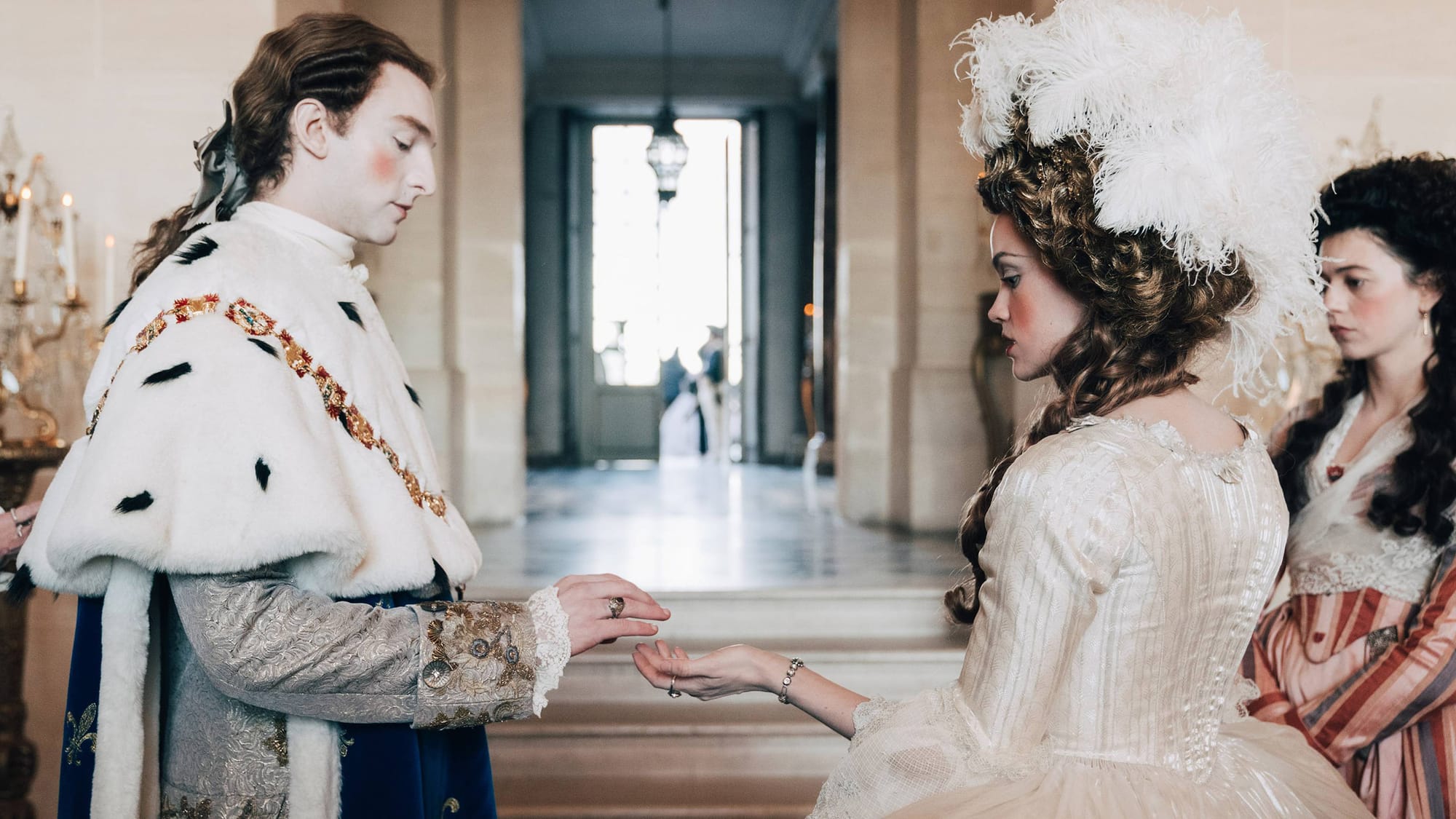 Emilia Schule and Louis Cunningham as Marie Antoinette &amp; Louis XVI in 'Marie Antoinette' Season 2&nbsp;