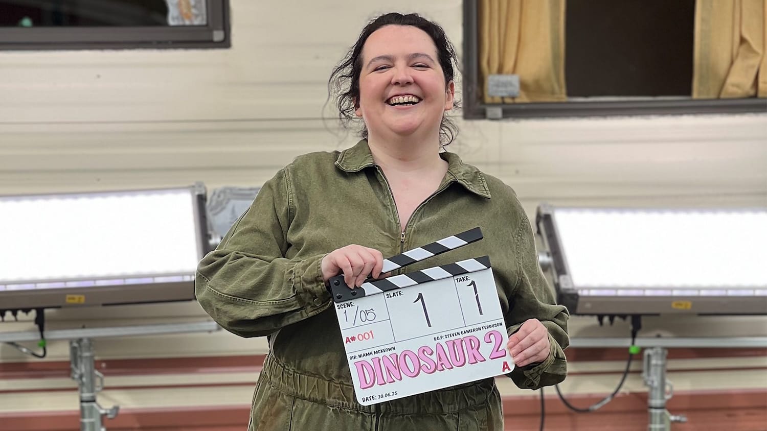 Ashley Storie with a "Dinosaur" Season 2 Filming Slate 