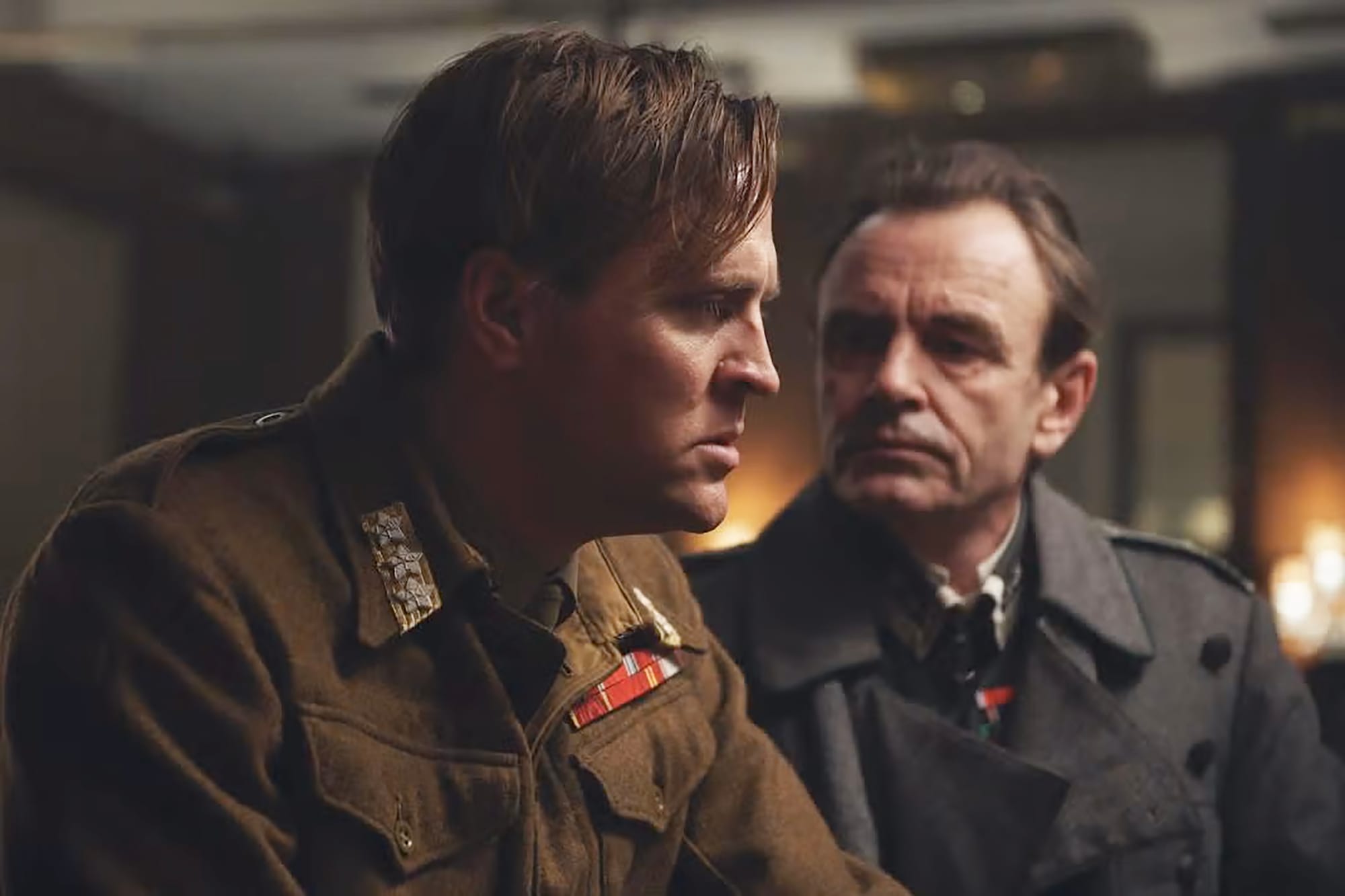 Tobias Santelmann as Crown Prince Olav and Lasse Kolsrud as Nikolai in 'Atlantic Crossing'