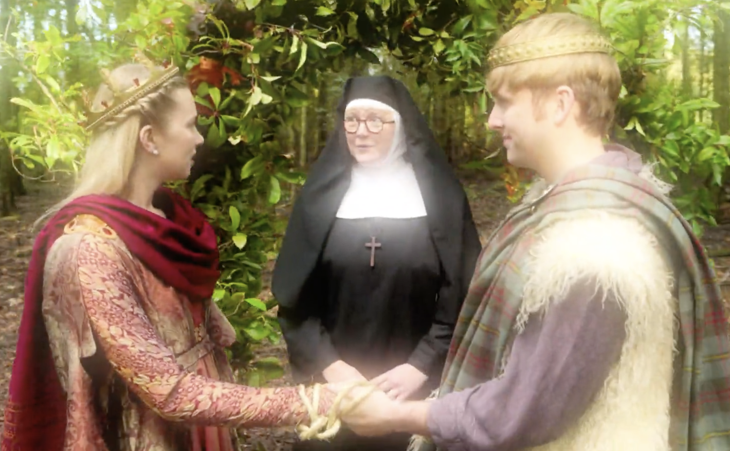 Sister Boniface (Lorna Watson) imagines a fairytale handfasting ceremony for Maggie Adams (Alyth Ross), and Callum McIntyre (Calum Gulvin).