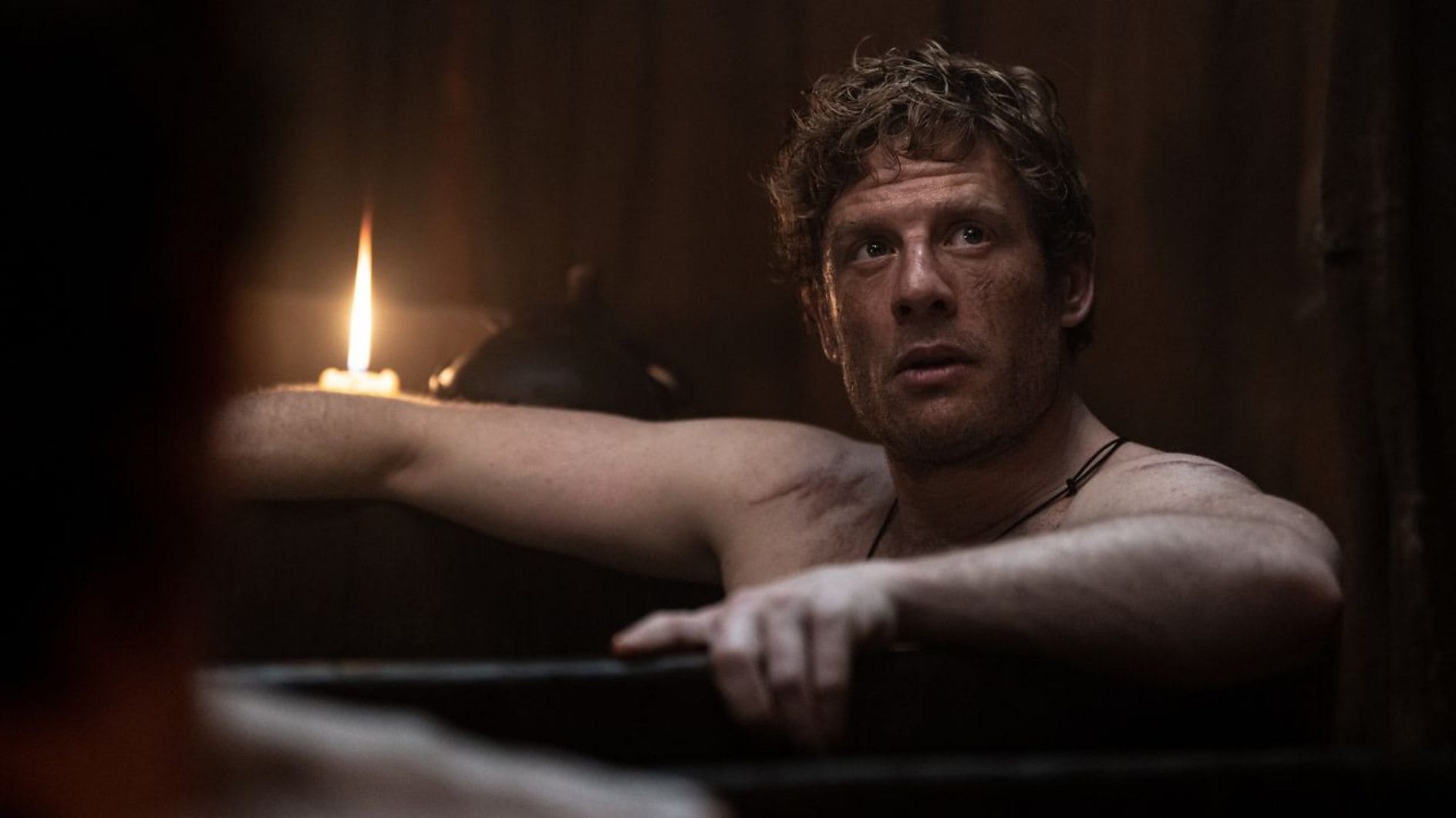 James Norton as Harold, Earl of Wessex in his "Naked in the Bath" era in 'King & Conqueror'
