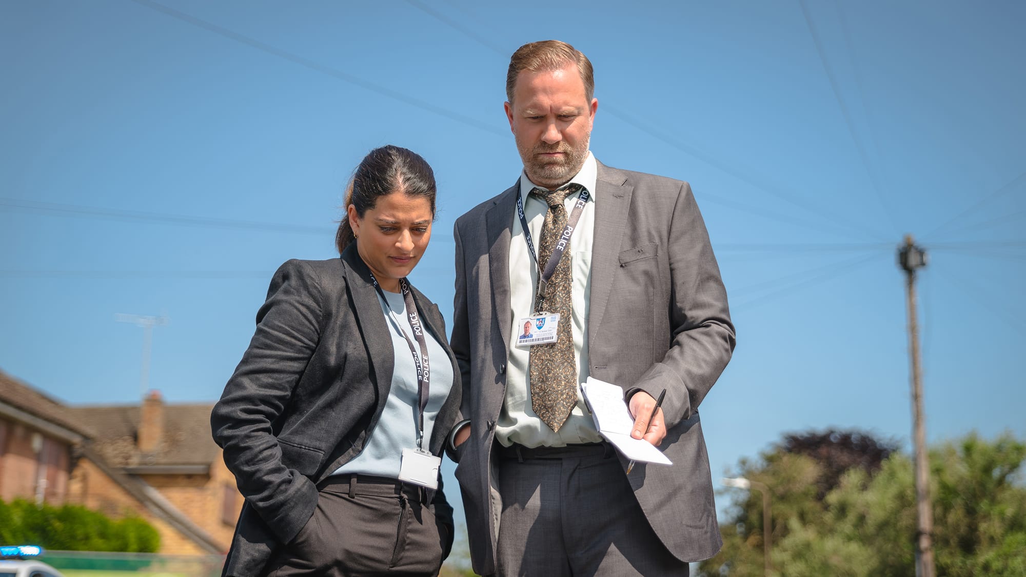 Natalie Drew as DS Tanika Malik and Phill Langhorne as DS Brendan Perry in 'The Marlow Murder Club' Season 2