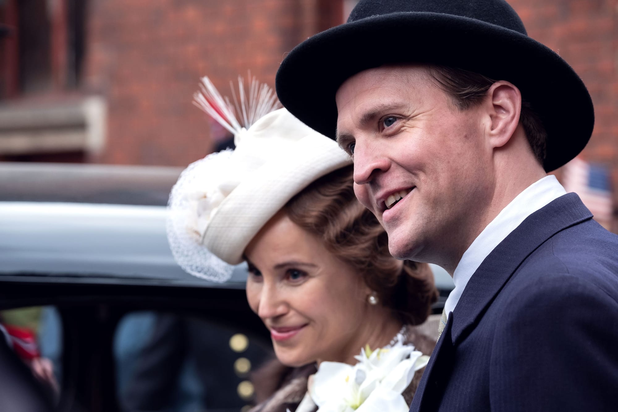 Sofia Helin as Crown Princess Martha and Tobias Santelmann as Crown Prince Olav in 'Atlantic Crossing'