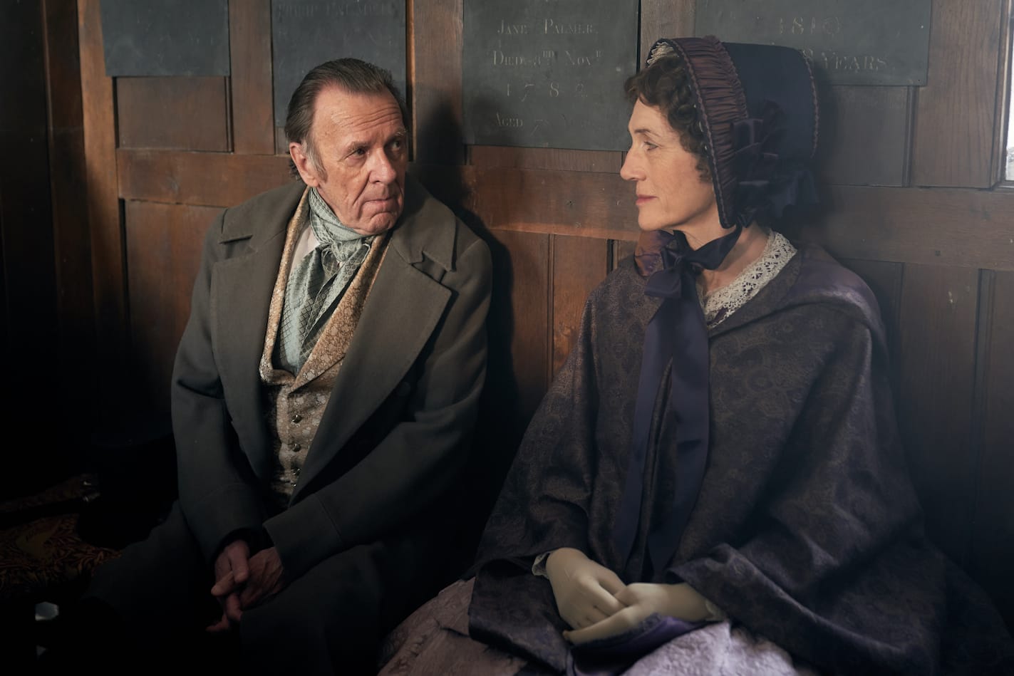 Tom Wilkinson as Peregrine Brockenhurst and Harriet Walter as Caroline Bellasis, Countess of Brockenhurst in 'Belgravia' Season 1