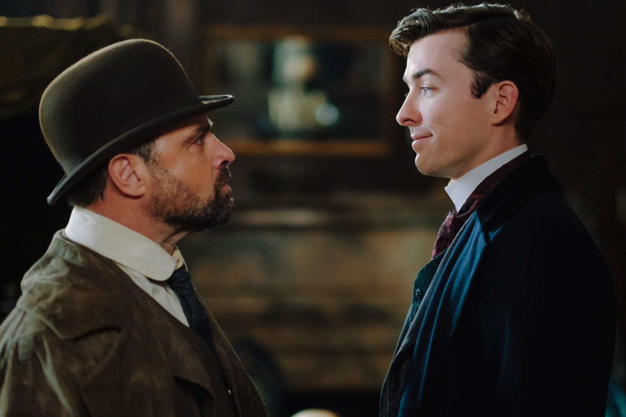 Matthew Beard as Dr. Max Liebermann&nbsp;and Juergen Maurer as&nbsp;Detective Oskar Rheinhardt&nbsp;in Vienna Blood Season 1
