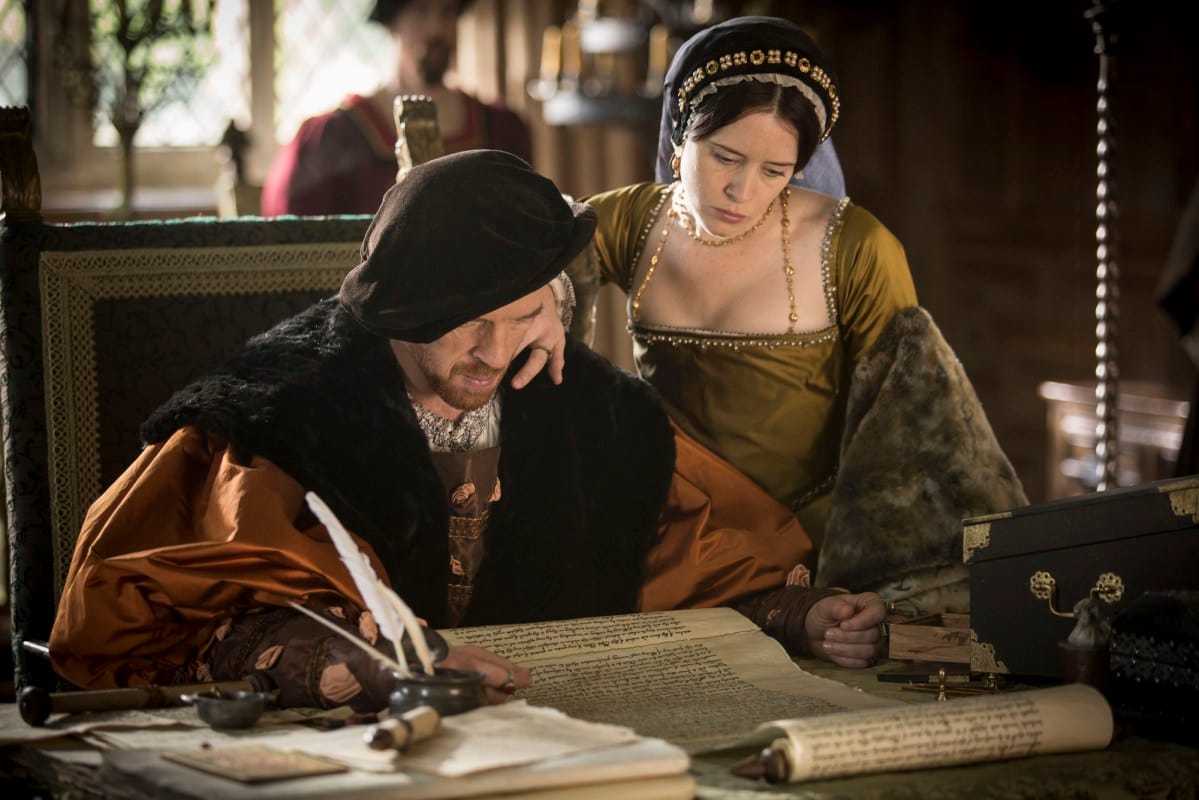Damian Lewis as King Henry VIII and Claire Foy as Anne Boleyn in 'Wolf Hall' Season 1