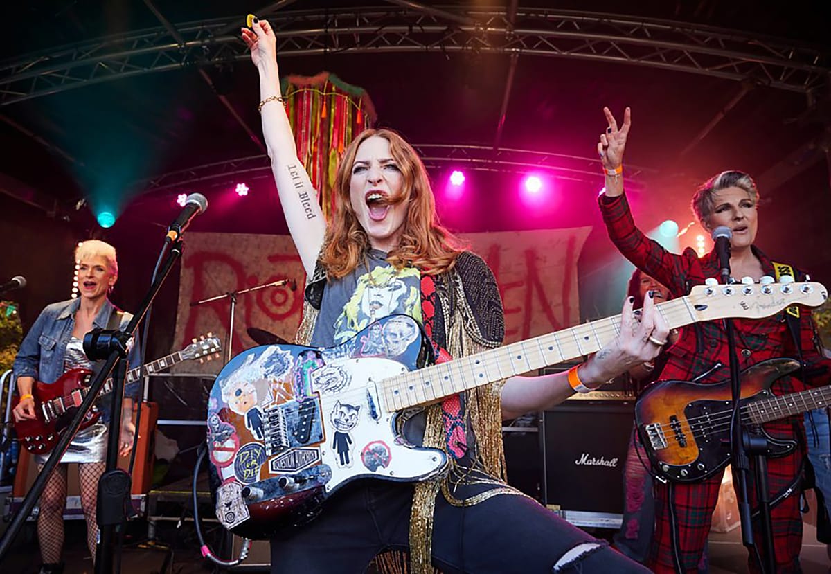 Amelia Bullmore, Rosalie Craig, and Tamsin Greig in 'Riot Women' 