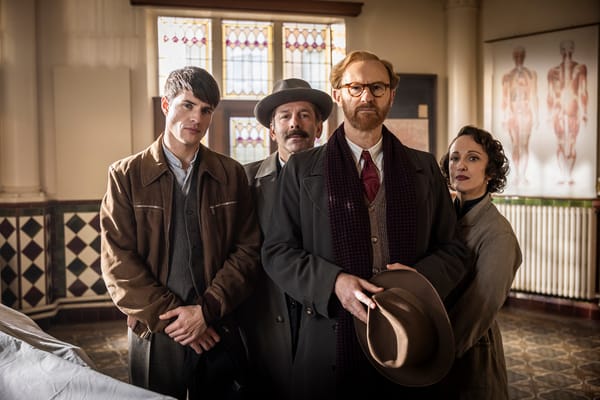 Connor Finch, Elliott Levey, Mark Gatiss, and Nadia Albina in 'Bookish' Season 2