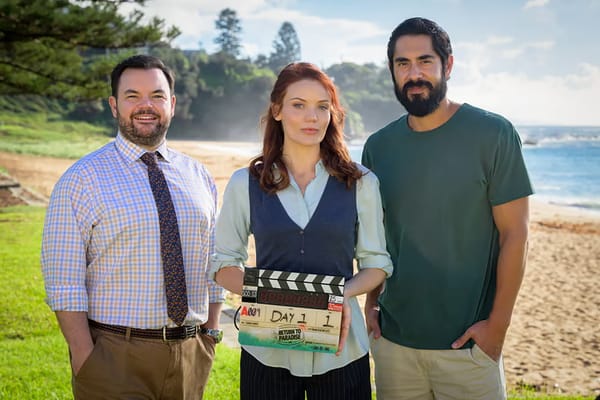 Lloyd Griffith, Anna Sampson and Tai Hara on the set of 'Return to Paradise' Season 3